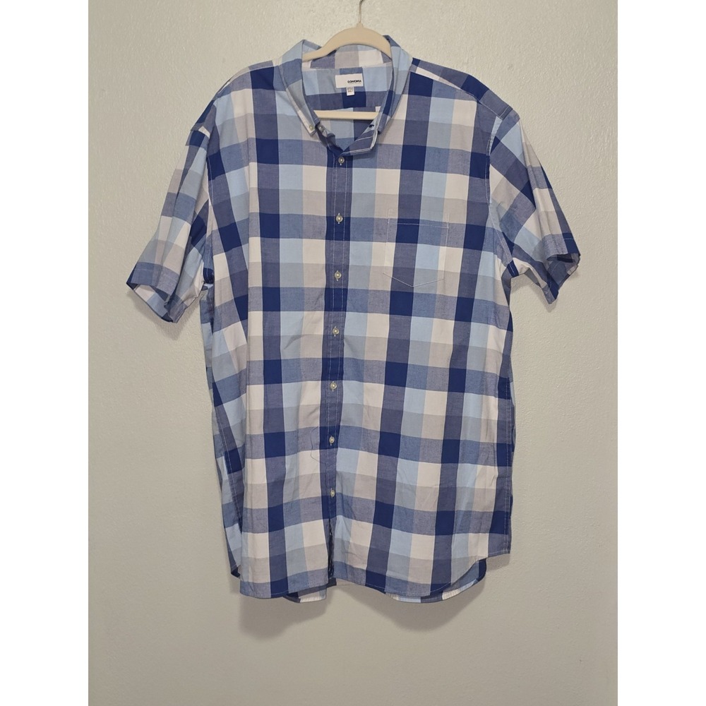 Sonoma Mens 3XLT Blue White Gingham Buffalo Plaid Stretch Short Sleeve Shirt